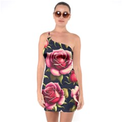 Roses Flowers Pattern Background One Soulder Bodycon Dress by Ravend