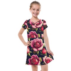 Roses Flowers Pattern Background Kids  Cross Web Dress by Ravend