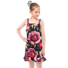 Roses Flowers Pattern Background Kids  Overall Dress by Ravend