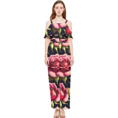 Roses Flowers Pattern Background Draped Sleeveless Chiffon Jumpsuit by Ravend