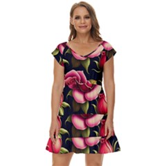 Roses Flowers Pattern Background Short Sleeve Tiered Mini Dress by Ravend