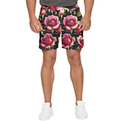 Roses Flowers Pattern Background Men s Runner Shorts by Ravend