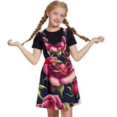 Roses Flowers Pattern Background Kids  Apron Dress by Ravend