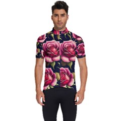 Roses Flowers Pattern Background Men s Short Sleeve Cycling Jersey by Ravend