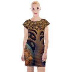 Trees Dream Generative Art Intricate Patterns Cap Sleeve Bodycon Dress by Ravend