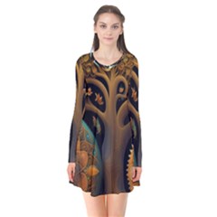 Trees Dream Generative Art Intricate Patterns Long Sleeve V-neck Flare Dress