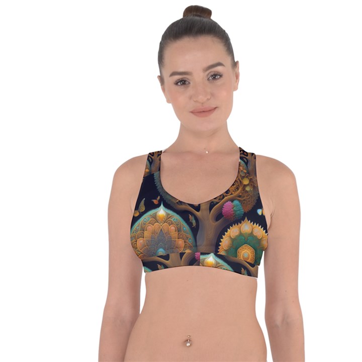 Trees Dream Generative Art Intricate Patterns Cross String Back Sports Bra