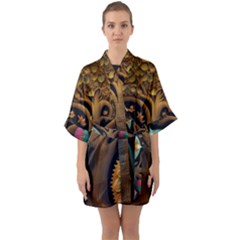 Trees Dream Generative Art Intricate Patterns Half Sleeve Satin Kimono  by Ravend