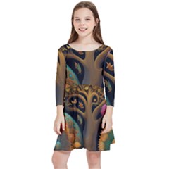 Trees Dream Generative Art Intricate Patterns Kids  Quarter Sleeve Skater Dress by Ravend