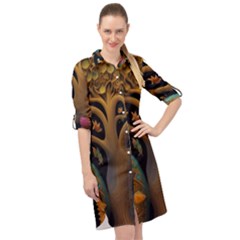 Trees Dream Generative Art Intricate Patterns Long Sleeve Mini Shirt Dress by Ravend