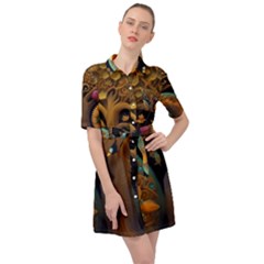 Trees Dream Generative Art Intricate Patterns Belted Shirt Dress by Ravend