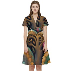 Trees Dream Generative Art Intricate Patterns Short Sleeve Waist Detail Dress by Ravend