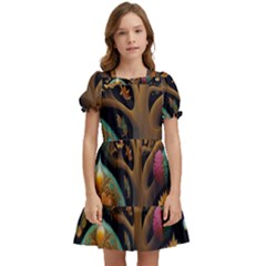 Trees Dream Generative Art Intricate Patterns Kids  Puff Sleeved Dress