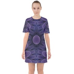 Gometric Shapes Geometric Pattern Purple Background Sixties Short Sleeve Mini Dress by Ravend