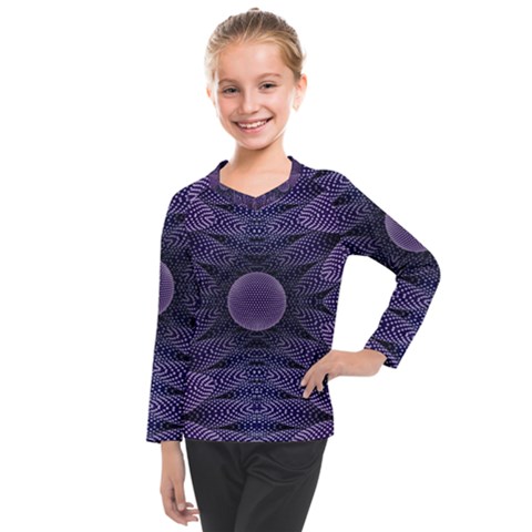 Gometric Shapes Geometric Pattern Purple Background Kids  Long Mesh Tee by Ravend