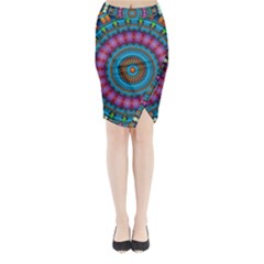 Mandela Kaleidoscope Squares Geometric Shapes Midi Wrap Pencil Skirt by Ravend