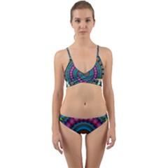 Mandela Kaleidoscope Squares Geometric Shapes Wrap Around Bikini Set by Ravend