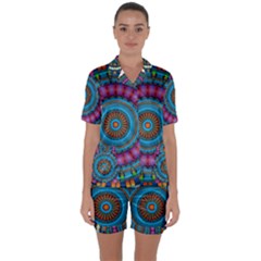 Mandela Kaleidoscope Squares Geometric Shapes Satin Short Sleeve Pajamas Set by Ravend