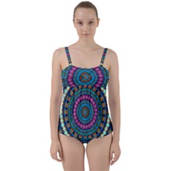 Mandela Kaleidoscope Squares Geometric Shapes Twist Front Tankini Set by Ravend