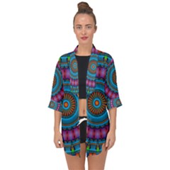 Mandela Kaleidoscope Squares Geometric Shapes Open Front Chiffon Kimono by Ravend