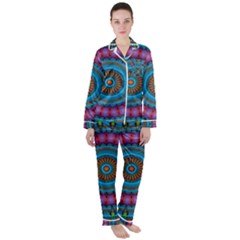 Mandela Kaleidoscope Squares Geometric Shapes Women s Long Sleeve Satin Pajamas Set	 by Ravend