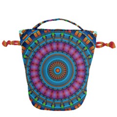 Mandela Kaleidoscope Squares Geometric Shapes Drawstring Bucket Bag by Ravend