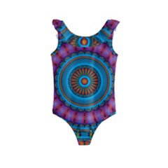 Mandela Kaleidoscope Squares Geometric Shapes Kids  Frill Swimsuit by Ravend