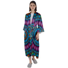 Mandela Kaleidoscope Squares Geometric Shapes Maxi Satin Kimono by Ravend