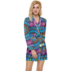 Mandela Kaleidoscope Squares Geometric Shapes Long Sleeve Satin Robe by Ravend