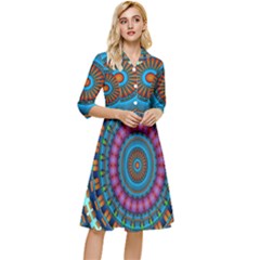 Mandela Kaleidoscope Squares Geometric Shapes Classy Knee Length Dress by Ravend