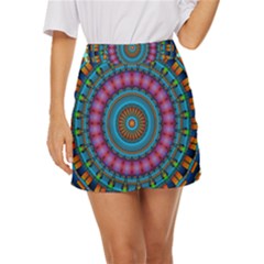 Mandela Kaleidoscope Squares Geometric Shapes Mini Front Wrap Skirt by Ravend