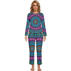 Mandela Kaleidoscope Squares Geometric Shapes Womens  Long Sleeve Lightweight Pajamas Set by Ravend