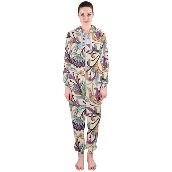 Wallpaper Floral Pattern Floral Wallpaper Background Hooded Jumpsuit (Ladies)