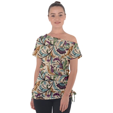 Wallpaper Floral Pattern Floral Wallpaper Background Off Shoulder Tie-up Tee by Ravend