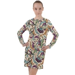 Wallpaper Floral Pattern Floral Wallpaper Background Long Sleeve Hoodie Dress by Ravend