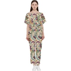 Wallpaper Floral Pattern Floral Wallpaper Background Batwing Lightweight Chiffon Jumpsuit by Ravend