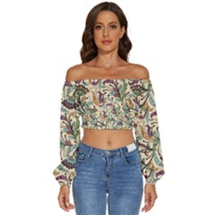 Wallpaper Floral Pattern Floral Wallpaper Background Long Sleeve Crinkled Weave Crop Top