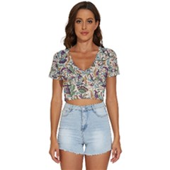 Wallpaper Floral Pattern Floral Wallpaper Background V-neck Crop Top