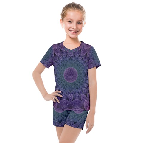 Geometric Shapes Geometric Pattern Flower Pattern Kids  Mesh Tee And Shorts Set by Ravend