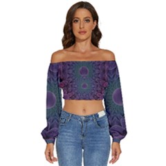 Geometric Shapes Geometric Pattern Flower Pattern Long Sleeve Crinkled Weave Crop Top