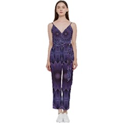 Shape Geometric Symmetrical Symmetry V-neck Spaghetti Strap Tie Front Jumpsuit by Ravend