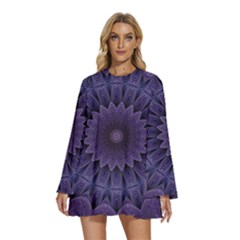 Shape Geometric Symmetrical Symmetry Round Neck Long Sleeve Bohemian Style Chiffon Mini Dress