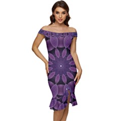 Shape Geometric Symmetrical Symmetry Wallpaper Off Shoulder Ruffle Split Hem Bodycon Dress by Ravend