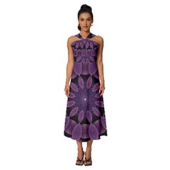 Shape Geometric Symmetrical Symmetry Wallpaper Sleeveless Cross Front Cocktail Midi Chiffon Dress