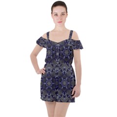 Kaleidoscope Geometric Pattern Geometric Shapes Ruffle Cut Out Chiffon Playsuit by Ravend