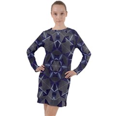 Kaleidoscope Geometric Pattern Geometric Shapes Long Sleeve Hoodie Dress by Ravend