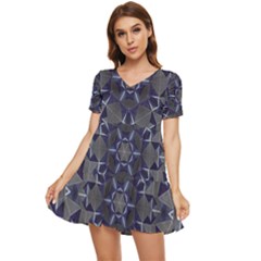 Kaleidoscope Geometric Pattern Geometric Shapes Tiered Short Sleeve Babydoll Dress by Ravend