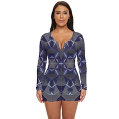 Kaleidoscope Geometric Pattern Geometric Shapes Long Sleeve Boyleg Swimsuit by Ravend