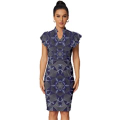 Kaleidoscope Geometric Pattern Geometric Shapes Vintage Frill Sleeve V-neck Bodycon Dress by Ravend