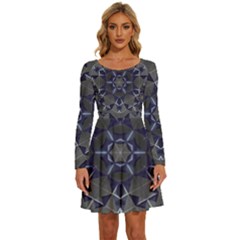 Kaleidoscope Geometric Pattern Geometric Shapes Long Sleeve Wide Neck Velvet Dress by Ravend